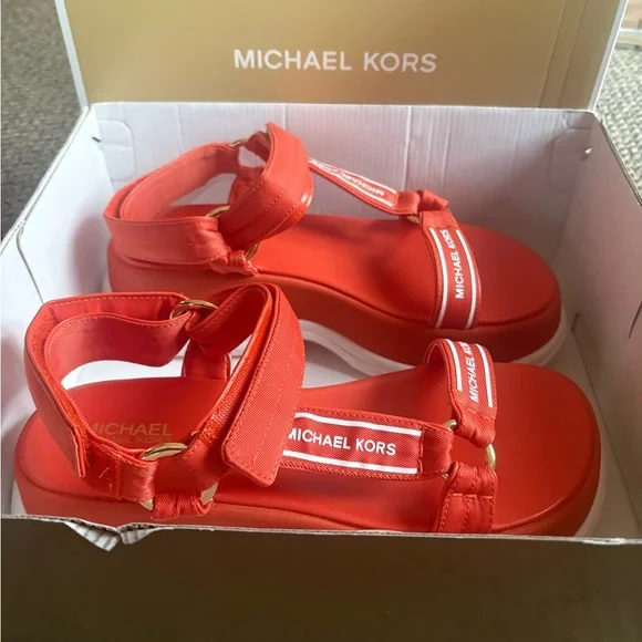 Michael Kors Red Sandals with Logo Straps - Picture 2 of 7